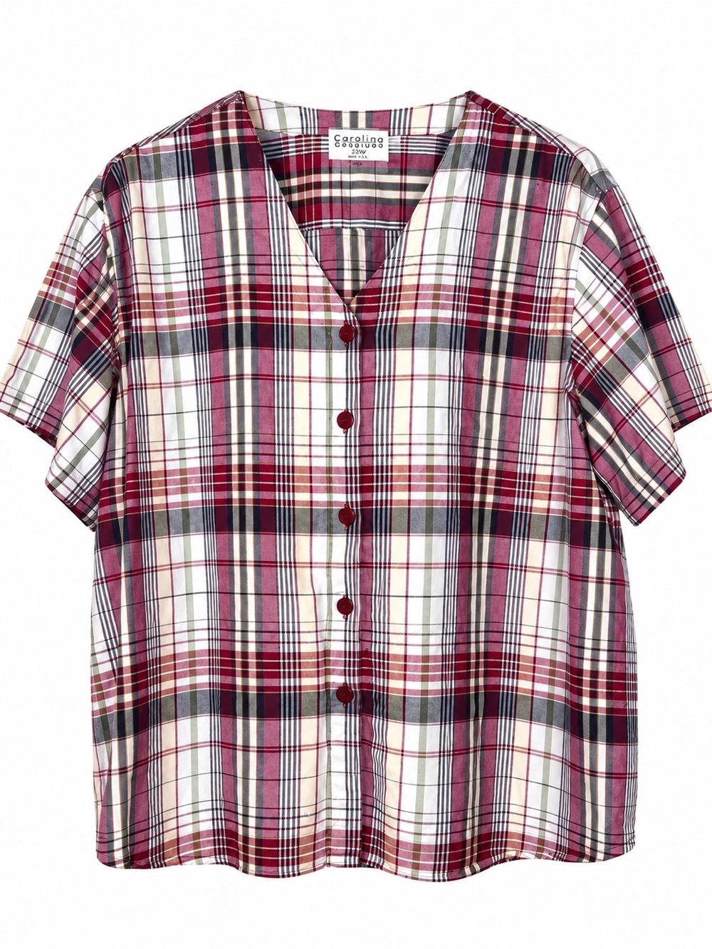 Carolina Colours Plus Womens 22W Plaid Button Front Shirt Cotton Short Sleeve